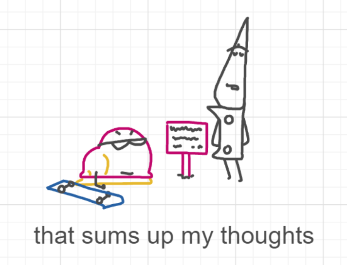 A panel from Running Duos, episode four of the Board Boards object show by Furretwalk/WalkingFurret.